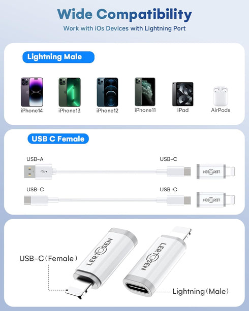 USB C Female to Lightning Male Adapter (4 Pack), Support Fast Charging & Data Sync, USB Type C to Lightning Adapter for