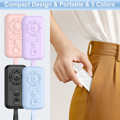 HYZUITDB Bluetooth Camera Remote Control for iPhone/Android, Phone Front/Rear Camera Flip Shutter, Zoom in/Out, Switch