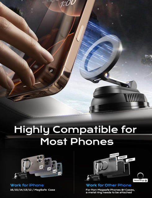 XO Simple is Beauty 360 iPhone16/15/14/13/12 Car Phone Holder for Magsafe,Ultra Magnetic and Strong Suction Adjustable