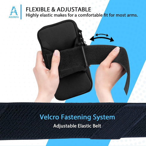 Sports Armband for Running Gym, Universal Smartphone Arm Bag with Earphone Hole, Pockets for iPhone 15, 14, 13, 12