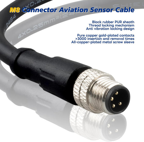 M8 4 Pin Male Socket Panel Aviation Wire, 8mm Industrial Circular Sensor Connector Cable, 6.5Ft/2M