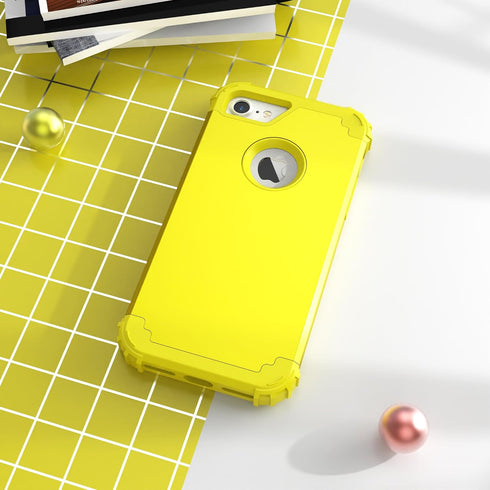 IDweel iPhone 8/7 Full Body Case, Heavy Duty Hybrid Hard PC & Soft Silicone Bumper, Yellow with Screen Protector.
