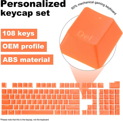 MECCANIXITY 108 Keys Pudding Keycaps Set OEM Profile 60 Percent ABS for Mechanical Keyboard Layout, Orange Double Shot