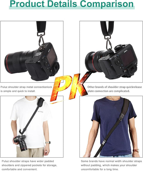 PULUZ Quick Release Anti-Slip Camera Sling Strap, Shoulder Crossbody Nylon with Zipper Pocket for Photographers