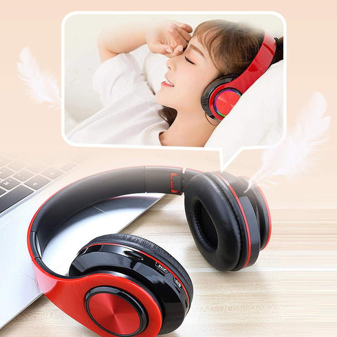 Bluetooth Over Ear Headphones with Microphone, Lightweight Wired/Wireless HiFi Stereo, Colorful LED Lights, Deep Bass