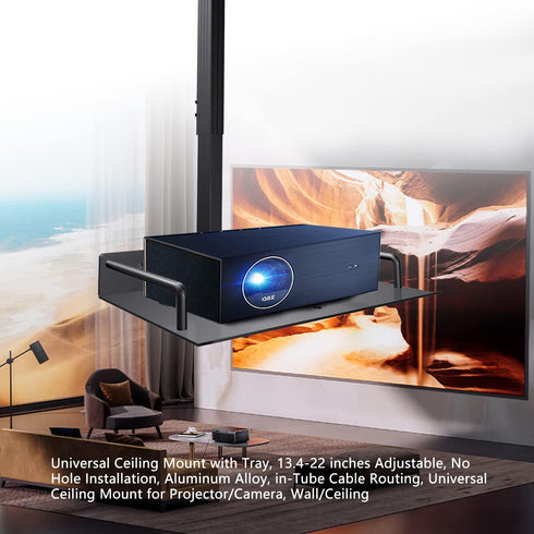 Universal Ceiling Mount with Tray, Adjustable 11.4-22 inches, No Hole Installation, Aluminum Alloy, for Projector/Camera