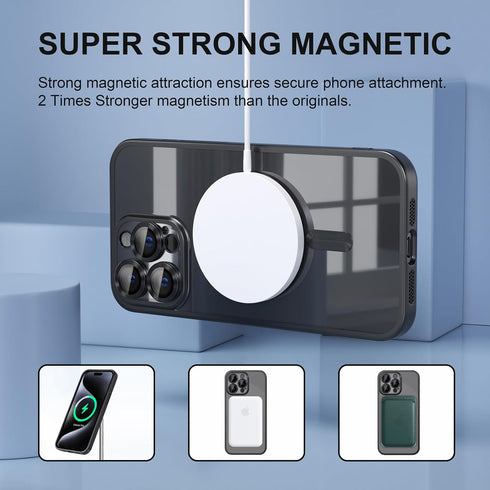 Magnetic Soft Clear Phone Case for iPhone 15 Pro Max, Titanium Black with Military Grade Drop Protection