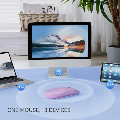 TENMOS M18 Bluetooth Mouse, USB C Rechargeable Wireless, Triple Mode (Dual Bluetooth+USB) - Purple