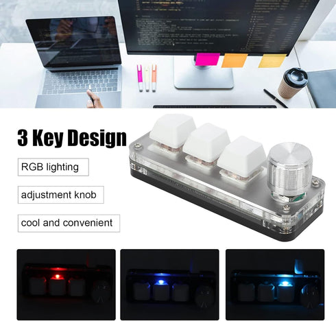 Yoidesu Mini 3 Key Keypad with Knob, One Handed Macro Mechanical Keyboard, 3 Fully Programmable Keys, for Office, Games, Music, Media, Industrial Control,etc.…
