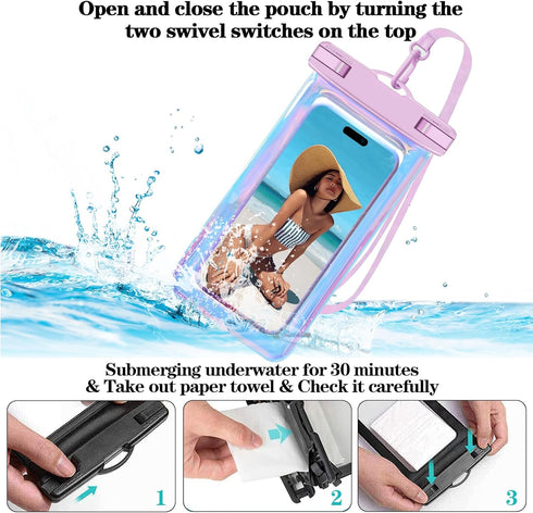 4 Pack Iridescence Universal Waterproof Phone Pouch, Large Phone Waterproof Case Dry Bag for Apple iPhone, Samsung, up