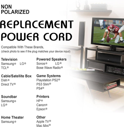 Xtreme 10 Foot Non-Polarized Replacement Power Cord for TVs, Game Consoles, Printers, and More