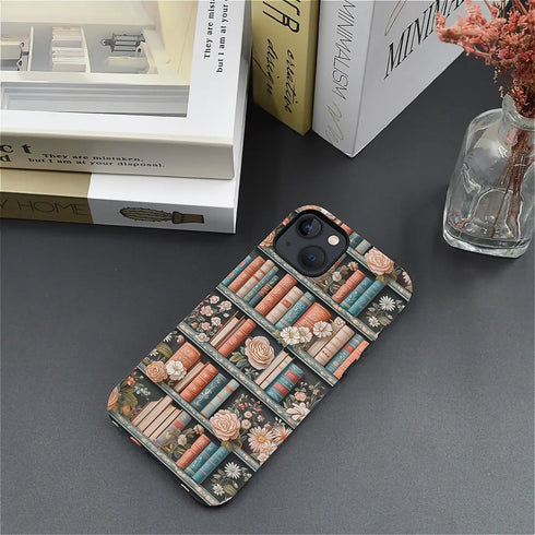 DAIZAG 15,Flower 2 15 Phone Case Compatible with iPhone Bookshelf Mixed Layer Soft Silicone+Hard PC Ddouble Protection