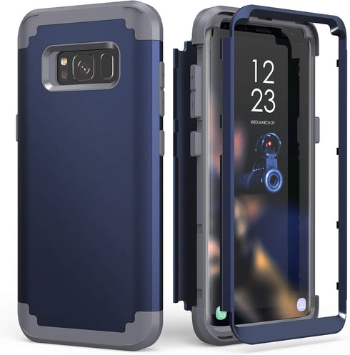 IDweel for Galaxy S8 Case, Blue for Men Guys, 3 in 1 Shockproof Slim Hybrid Heavy Duty Protection Hard PC Cover Soft