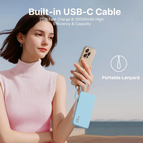 NOBIS 10000mAh 25W Fast Charging Portable Travel Power Bank with Built-in Cables & LED Display, Compatible with iPhone