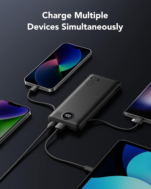VRURC Portable Charger with Wall Plug, 10000mAh Slim Power Bank with Built-in Cables, PD 20W Fast Charging