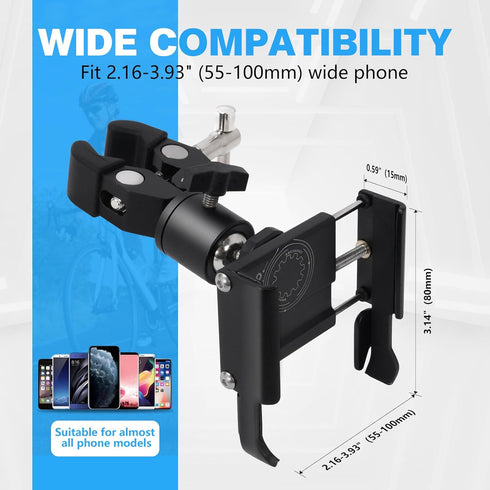 Phone Holder with Clamp for Golf Cart, All Metal Universal Handlebar Mount for Golf, Stroller, Bicycle, Wheelchair