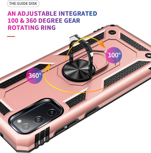 ADDIT Samsung S20 FE Case, Heavy Duty Military Grade with Kickstand Ring & Magnet Car Mount - Rose Gold