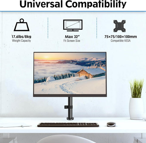 MOUNTUP Adjustable Single Monitor Mount for Max 32 Inch Flat Curved Screen, VESA 75x75 & 100x100, Black