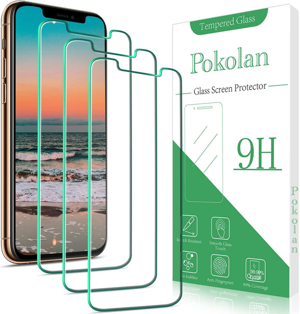Pokolan 3-Pack Tempered Glass Screen Protector for iPhone 11 Pro, XS, X - 9H Hardness, Easy Install, Bubble-Free