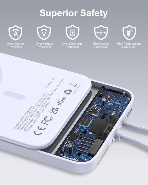 AsperX 10000mAh Pack 17/16/15/14/13/12 Magnetic Power Bank, Magnetic Portable Charger with USB-C Cable and Smart LCD