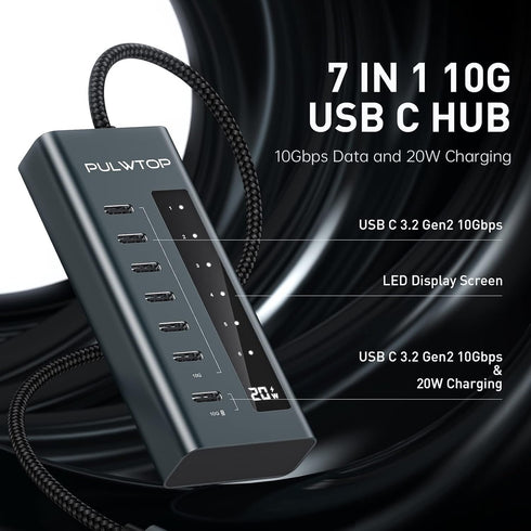 USB C Hub 7 in 1, 10Gbps USB C to USB C Adapter, Data & Charging for iMac, MacBook Pro/Air, XPS