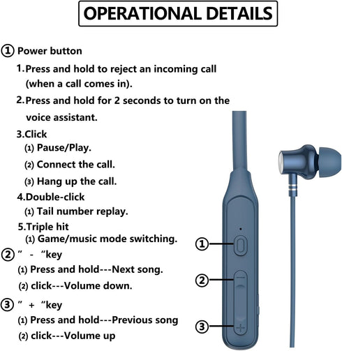 Neckband Bluetooth Headphones, V5.2 with Microphone, 35 Hours Playtime, IPX7 Sweatproof, Blue