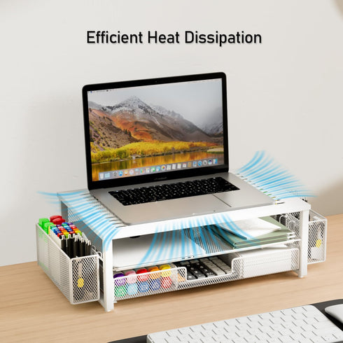 gianotter White Monitor Stand Riser, Desk Organizer with Drawer and Pen Holder, 2-Tier Computer Stand