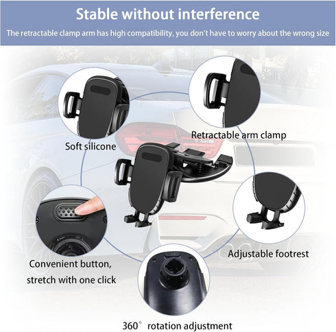 360 Degree Rotatable Car Phone Holder for CD Slot, Universal Cellphone Holder with One Hand Operation Design