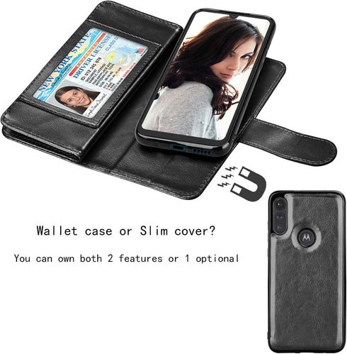 Njjex for Moto E Case 2020, Luxury PU Leather Wallet Case 6.2" with 9 Card Slots, Detachable Kickstand