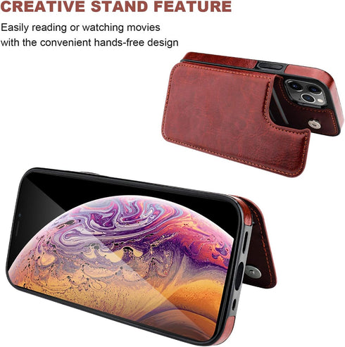 ONETOP Wallet Case for iPhone 12 Pro, PU Leather Kickstand Card Holder, Double Magnetic Clasp Cover 6.1 Inch