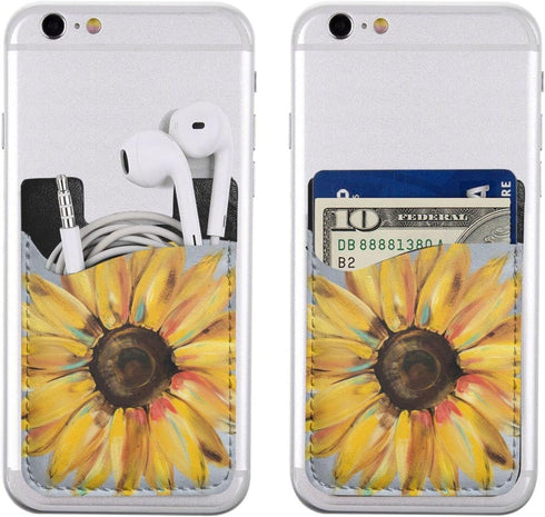 Sunflower Phone Card Holder, Adhesive Credit Card Holders Sleeve for Phone Case Compatible with Most Phones