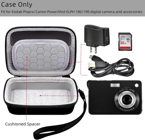 Digital Camera Case Compatible with Kodak PixPro/Canon PowerShot/Sony DSC, Hard Shell Protective Carrying Bag (Black)