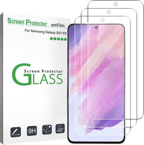 amFilm (3 Pack) Tempered Glass Screen Protector Compatible with Samsung Galaxy S21 FE (Fan Edition 5G 2021), HD Clear,