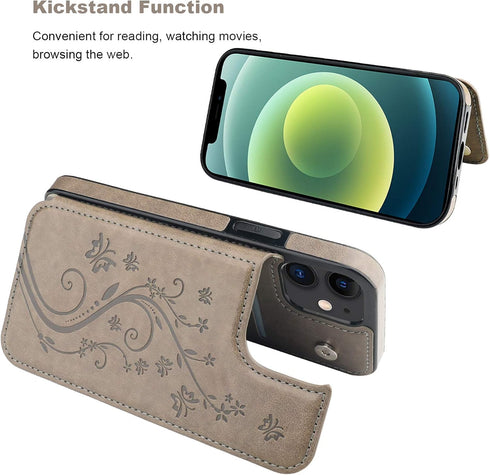 Vaburs Wallet Case for iPhone 12 and iPhone 12 Pro - Card Holder, Embossed Butterfly Pattern PU Leather, Shockproof