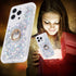 Glitter Case with Ring Holder for iPhone 13 Pro, Clear Kickstand Soft TPU Rubber Bumper, Silver