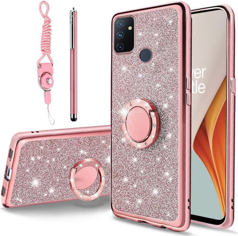 B-wishy for OnePlus Nord N100 Phone Case with Stylus Pen, Luxury Glitter Sparkles Silicone TPU Case for Women Girls