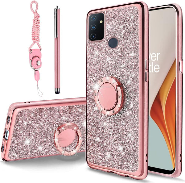 B-wishy for OnePlus Nord N100 Phone Case with Stylus Pen, Luxury Glitter Sparkles Silicone TPU Case for Women Girls