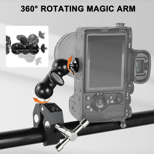 UTEBIT Super Clamp Camera Mount with 360° Ballhead Magic Arm, Desk/Bike/Motorcycle Mount for GoPro, Phone, Camera, LED