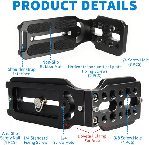 Bestoct 1/4" 3/8" DSLR Camera L Bracket with & Screw Hole, Vertical Horizontal Switching Tripod Mount Quick Release