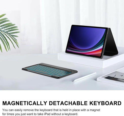 Keyboard Case for Samsung Galaxy Tab S9+ Plus 12.4 inch, 7 Colors Backlit, Magnetic Detachable, Bluetooth Connection,
