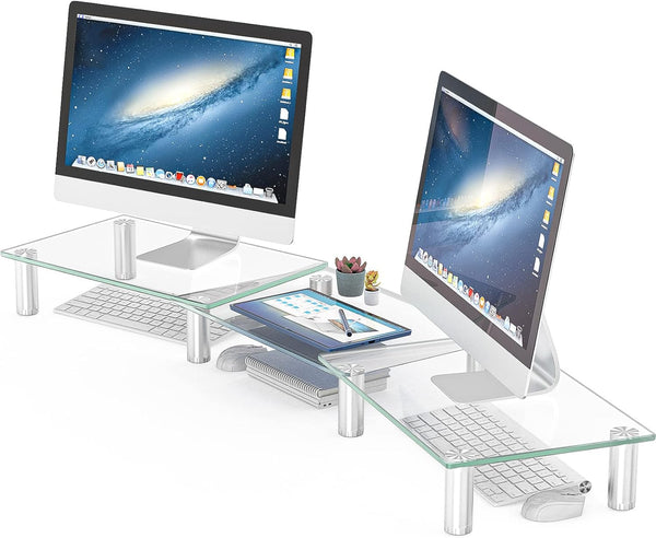 Hemudu Dual Monitor Stand, Adjustable Length and Angle Riser, Desktop Organizer for PC, Laptop