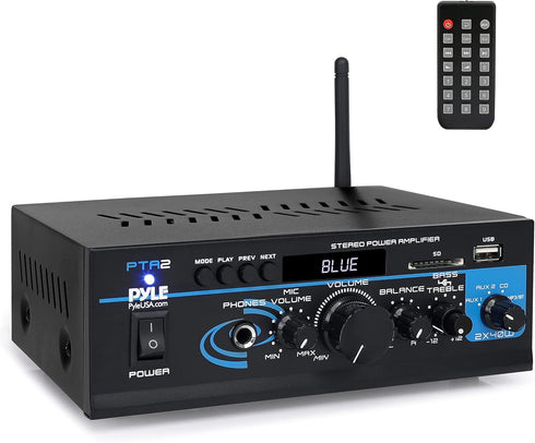 Pyle Home Audio Power Amplifier System - 2X40W Bluetooth Mini Dual Channel Mixer Receiver for Speakers