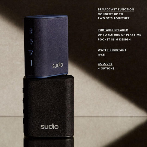 Sudio S2 Bluetooth Speaker with Loud Sound, Deeper Bass, Long Playtime, IPX5 Waterproof, Bluetooth 5.3, TWS Pairing,