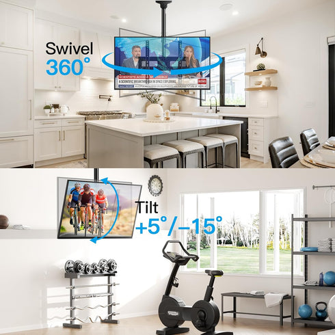 PERLESMITH Ceiling TV Mount for 26-65 inch Flat Screen Displays, Adjustable Ceiling Bracket Holds up to 110lbs