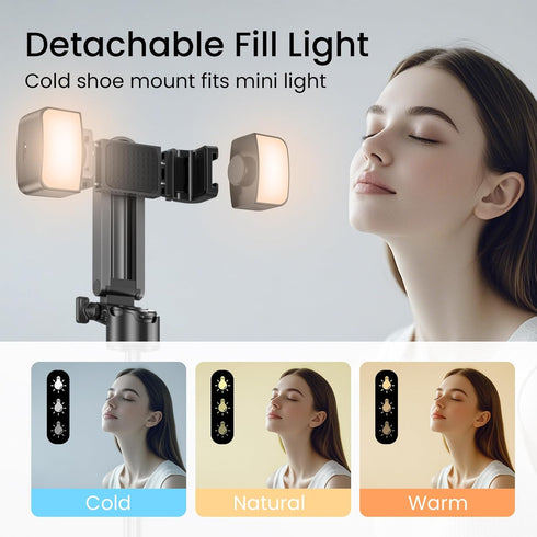 Linber 3-in-1 2 Portable Selfie Stick Tripod with Dual Fill Lights & Bluetooth Remote Pocket Size Phone Tripod