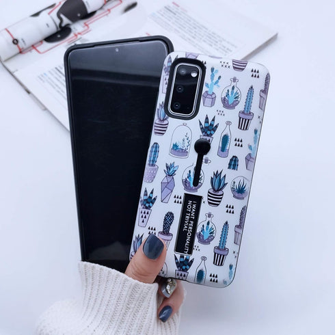 Compatible Samsung Galaxy S20+ Plus Case, 3D Embossed Grey Cactus White Shell Design, Rugged Shockproof