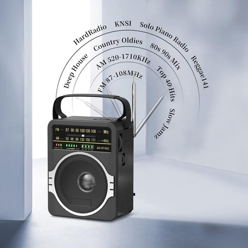 Portable AM FM Radio, Bluetooth 5.0 Radio 5 Watts Loud Speaker,FM Radio Built-in Rechargeable Battery/DC D*4 Cell Battery Operated & AC Power Plug in Wall Radio Black
