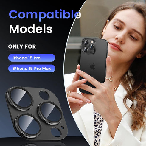 Tensea Camera Lens Protector for iPhone 15 Pro/iPhone 15 Pro Max, Metal Aluminum Alloy Tempered Glass Cover, Case
