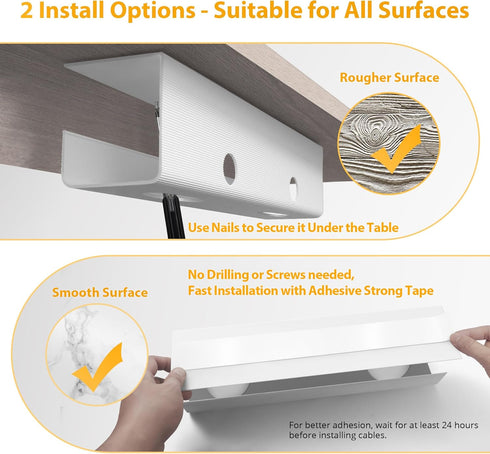 Large Capacity Cable Management Tray 2 Pack, Under Desk Cable Tray (2xL15.7in), PVC Cord Management Ideas, Desk Cable