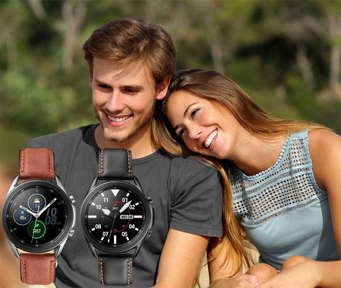 Galaxy Watch 3 45mm Bands 2 Pack, Compatible with Samsung Band, 22mm Leather, Quick Release Smart Straps (Black+Brown)